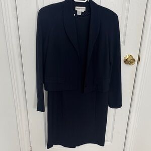 Chic Dark Blue Blazer and Dress Ensemble